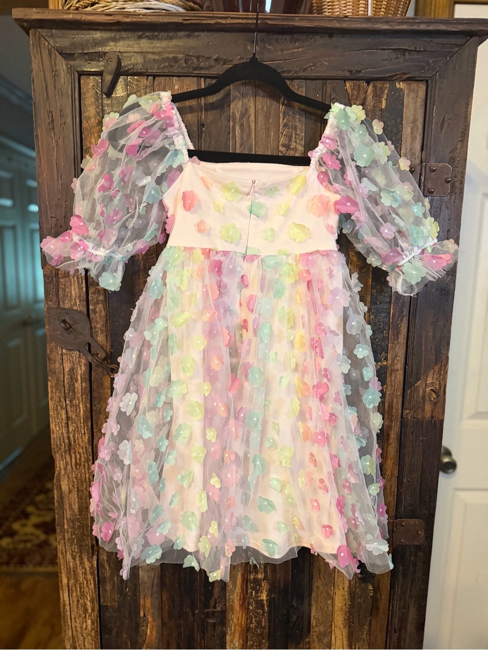 Love Daisy Girls 7/8 Pink 3D Floral Tulle Dress Puff Sleeve birthday dress up